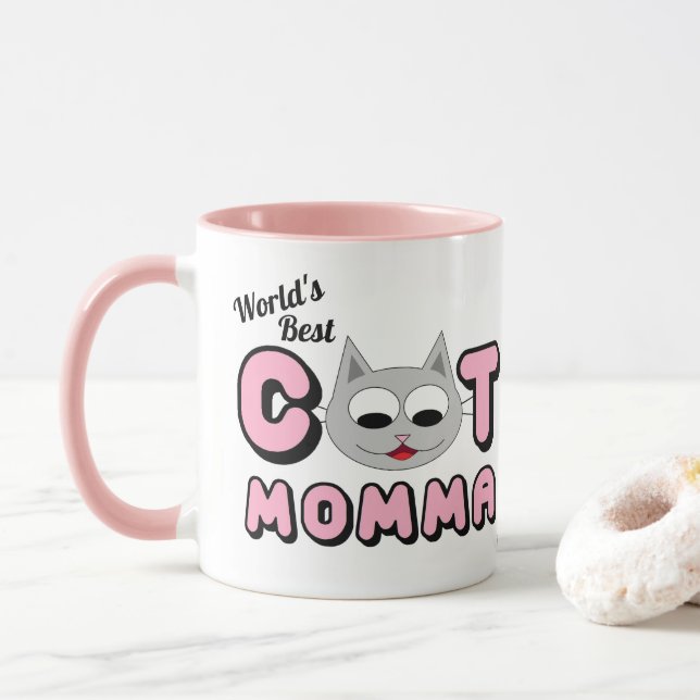 La mejor taza rosa de mamá gata del mundo (Con donut)
