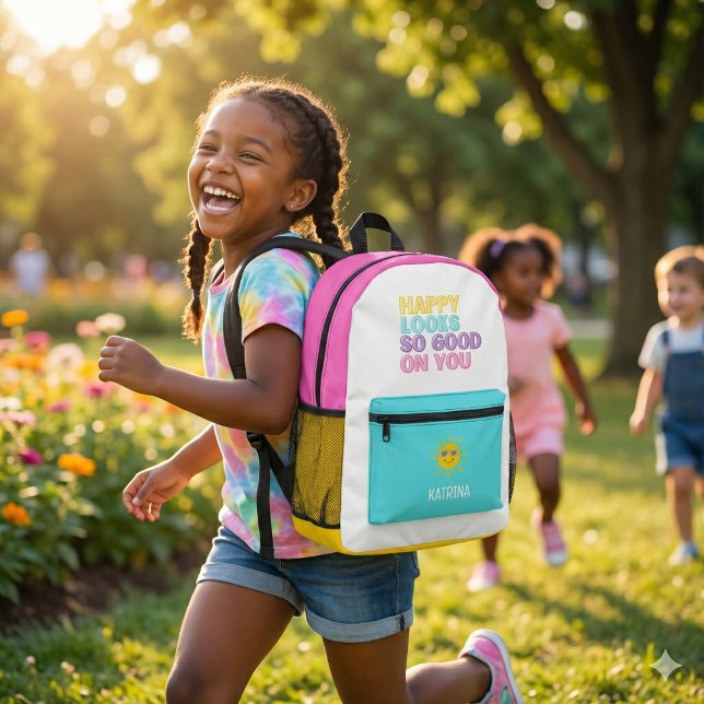 La Mochila Se Ve Tan Bien. (Empower someone special with this, "Happy looks so good on you" personalized backpack! )