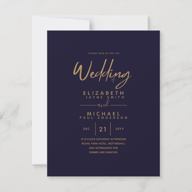 La moderna boda de oro azul de la Marina invita a (Anverso)