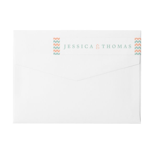 La moderna colección de Bodas Chevron Peach & Mint (Reverso)