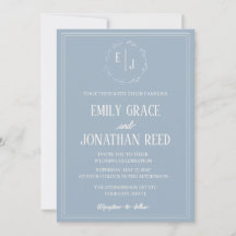 La Monograma: Invitación de Boda Azul Polvoriento