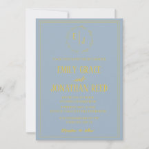 La Monograma: Invitación de Boda Azul Polvoriento