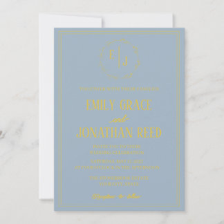 La Monograma: Invitación de Boda Azul Polvoriento