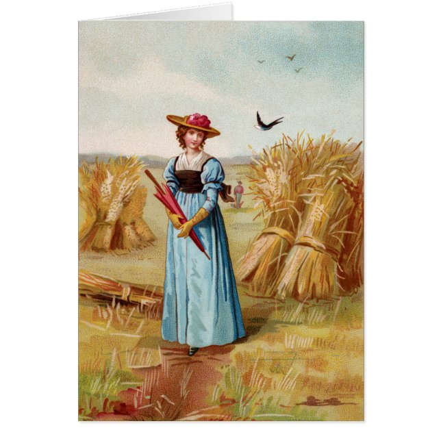 La mujer en la tarjeta doblada del campo de trigo (Frente)
