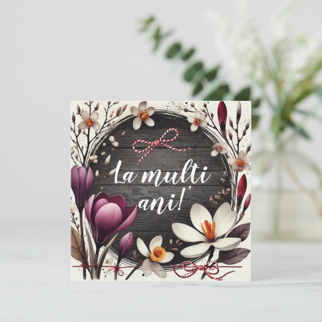 La Mulți Ani Floral Tarjeta de felicitación Person (Anverso de pie)