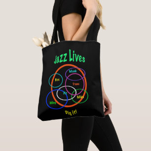 La música jazz vive en la bolsa de tote