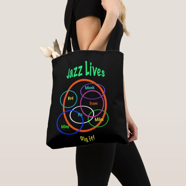 La música jazz vive en la bolsa de tote (Detalle)