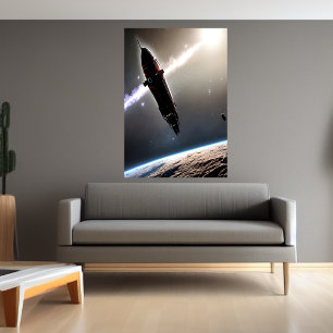 La nave espacial y el planeta   Poster de arte de 