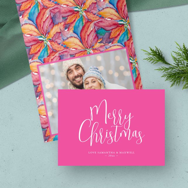 La Navidad de Pink Merry (Christmas card pink folded watercolor art and design by Victoria Grigaliunas of Do Tell A Belle)
