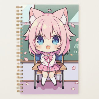 La neko kawaii en su planificador de clase de ensu