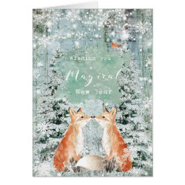 la nieve del invierno de la Feliz Año Nuevo foxes
