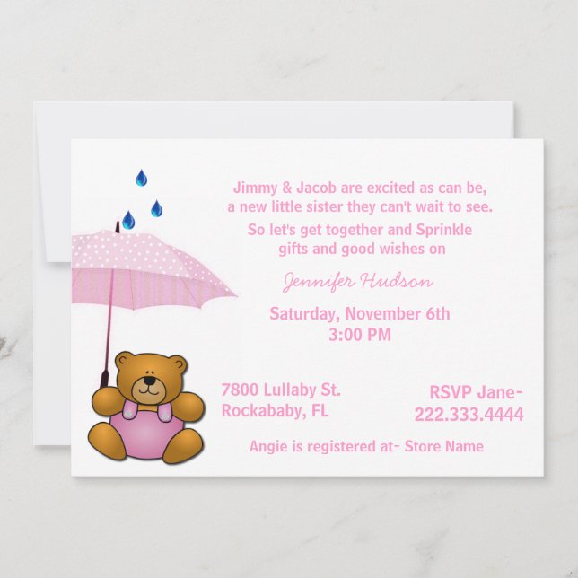 La niña del oso de peluche asperja la invitación (Anverso)