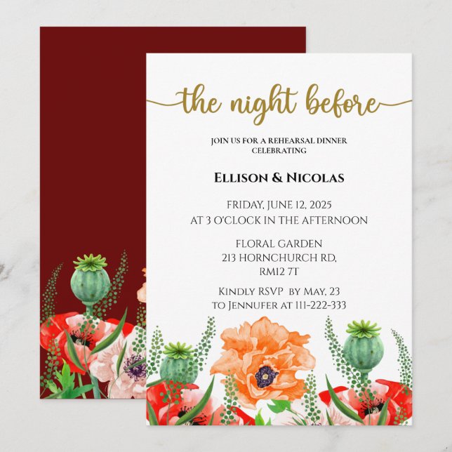 La noche anterior a la invitación para el ensayo (Anverso / Reverso)