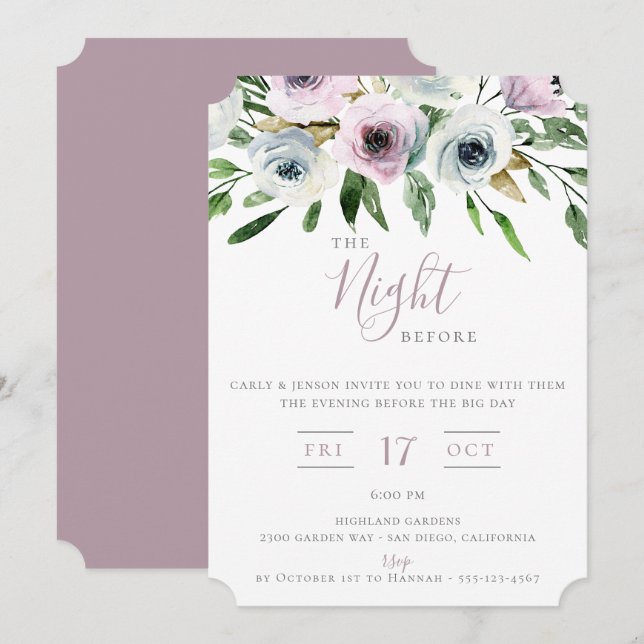 La Noche Antes De La Invitación Floral Mauve (Anverso / Reverso)