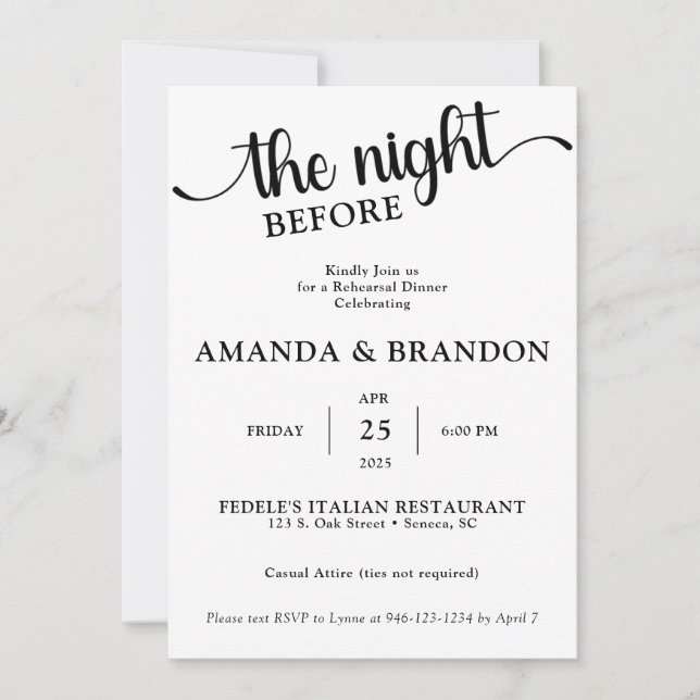 La noche antes del ensayo de la invitación a cenar (Anverso)