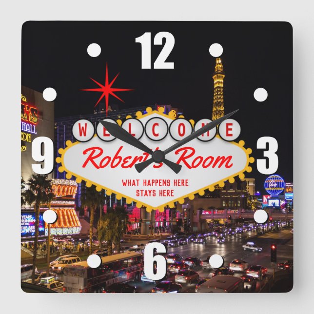La noche de Las Vegas Estilo tu reloj de pared cua (Anverso)