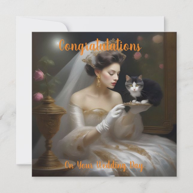 La Novia Gato Pintura al Óleo, Tarjeta de Boda Pla (Anverso)