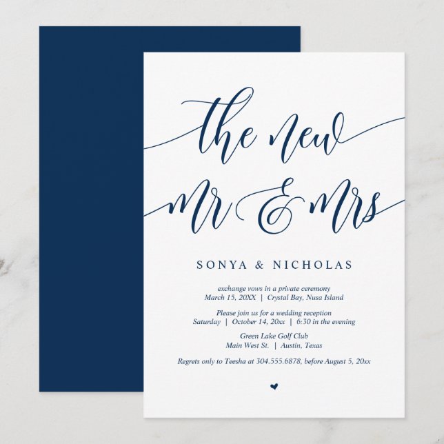 La nueva Sra y Sr, Invitación de Boda y Huida (Anverso / Reverso)