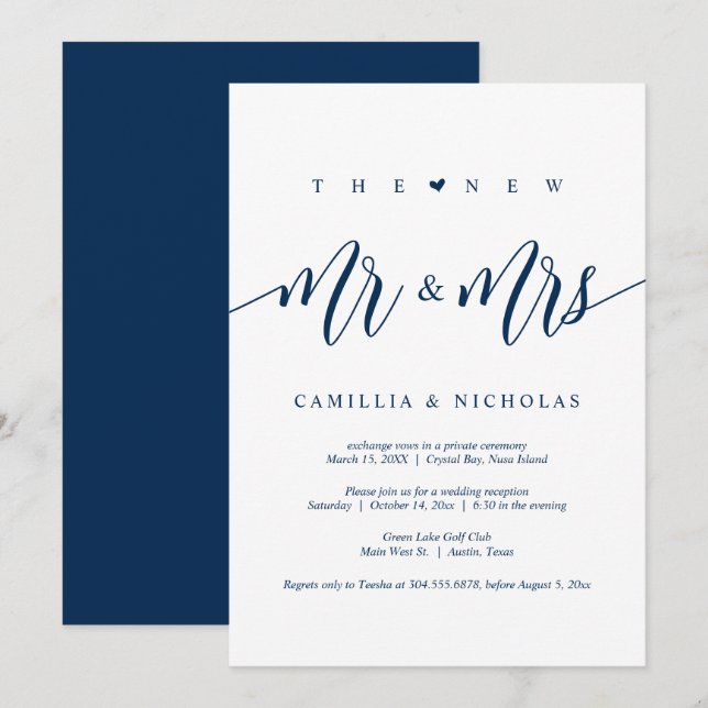 La nueva Sra y Sr, Invitación de bodas y fiesta de (Anverso / Reverso)