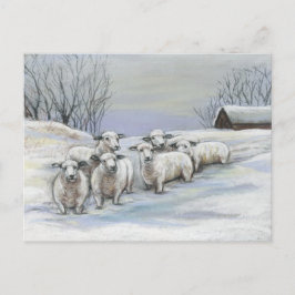 La oveja en la postal del arte de la nieve