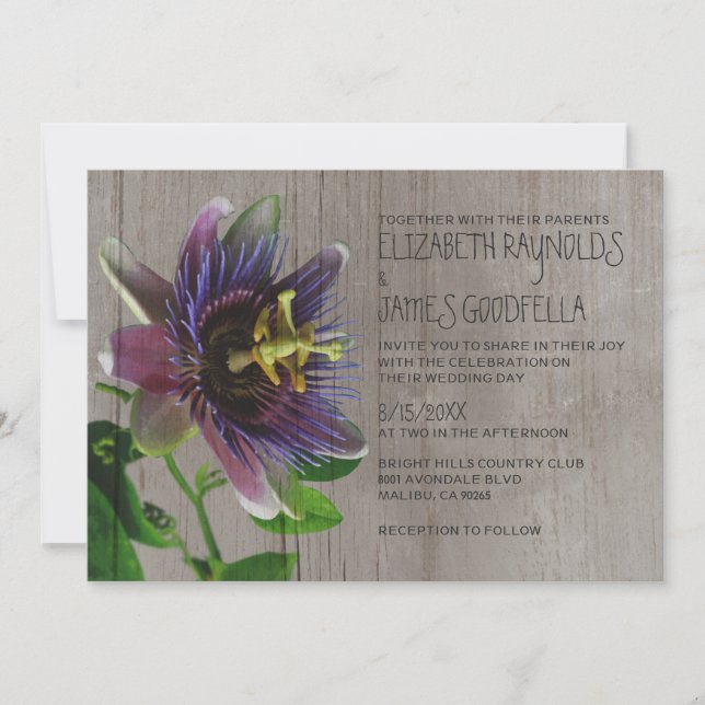 La pasión rústica florece invitaciones de la boda (Anverso)