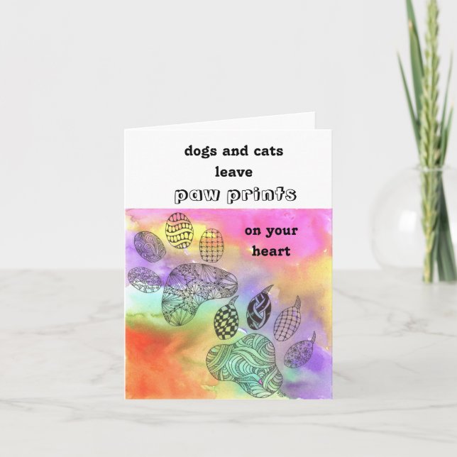 La pata colorida del mascota imprime la tarjeta de (Anverso)