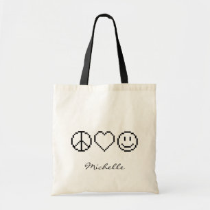 La paz amor la felicidad píxel arte de la bolsa