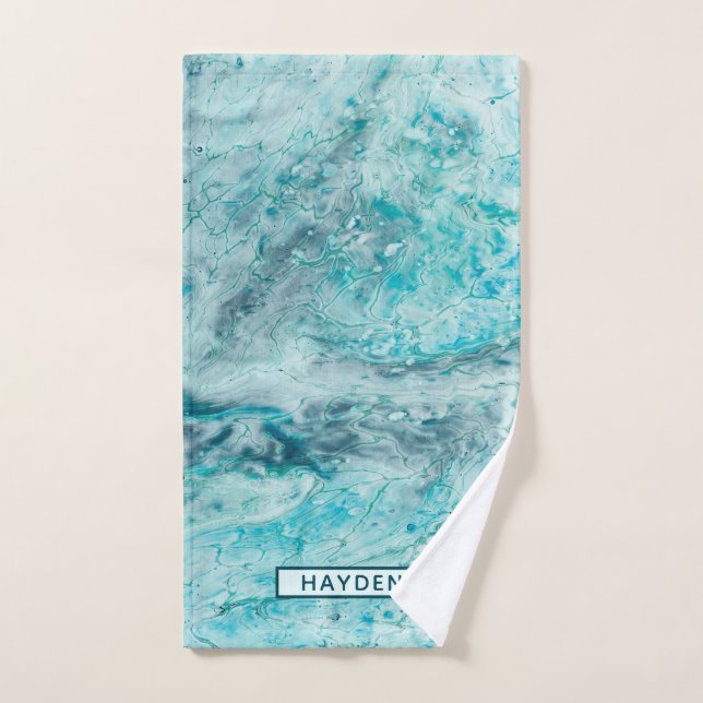 La pintura abstracta de la turquesa vierte el (Toalla de mano)