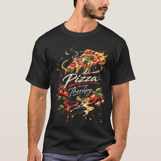 La Pizza es Mi Terapia Camiseta – Comida Espacial  (Anverso)