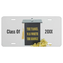 La placa de licencia de graduación de Tassel