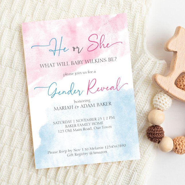 La plantilla de revelación de género rosa y azul (He or she pink and blue gender reveal party editable template invitation digital download boy girl )