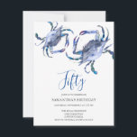 La playa 50 invitaciones de cumpleaños El cangrejo<br><div class="desc">La invitación a la playa 50th Birthday de Tell A Belle enmarca los detalles de tu evento con una carpa de cangrejos de color azul. Un color que coincida adorna la parte posterior de la invitación. Una moda de playa y una opción moderna para tu fiesta de cumpleaños o cangrejo....</div>