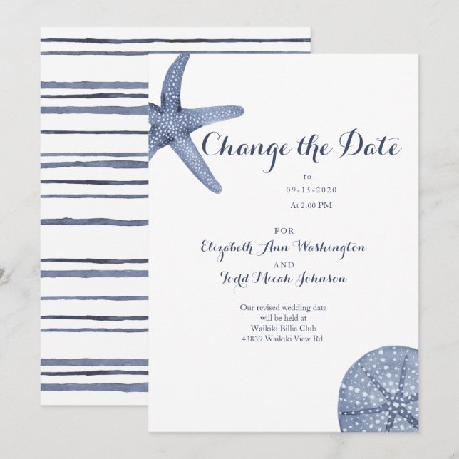 La playa cambia la tarjeta acuarela de fecha (Anverso / Reverso)