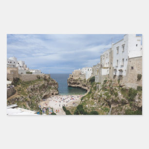 La playa de Polignano a Mare pegatina rectangular