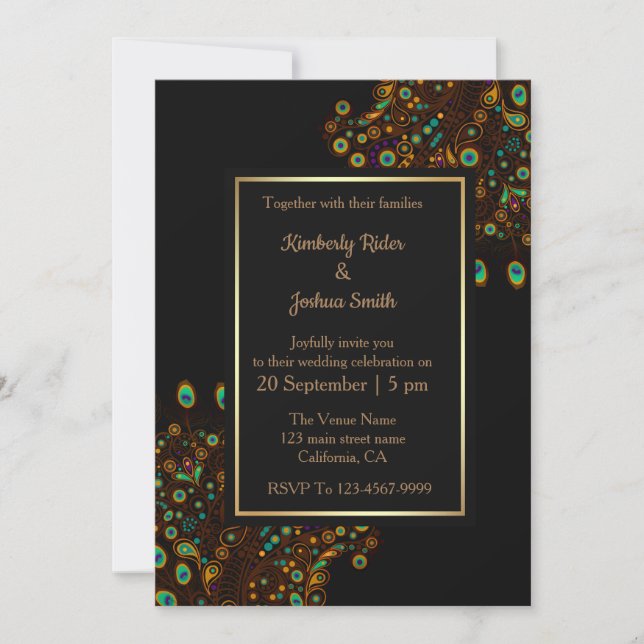 La Pluma De La Invitación A La Boda Del Pavo Real (Anverso)