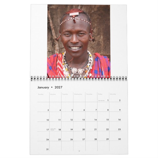 La población del Masai de Kenia, calendario (Jan 2027)