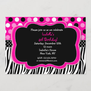 La polka de impresión de cebra marca invitaciones 