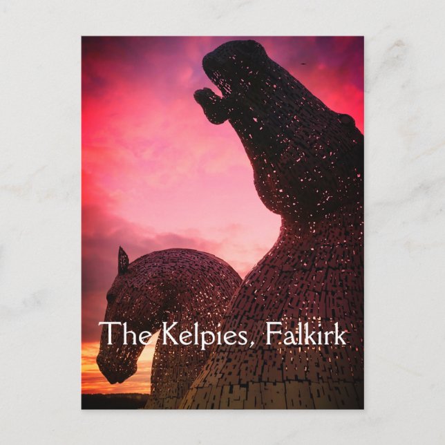 La postal de Kelpies, esculturas de cabeza de caba (Anverso)