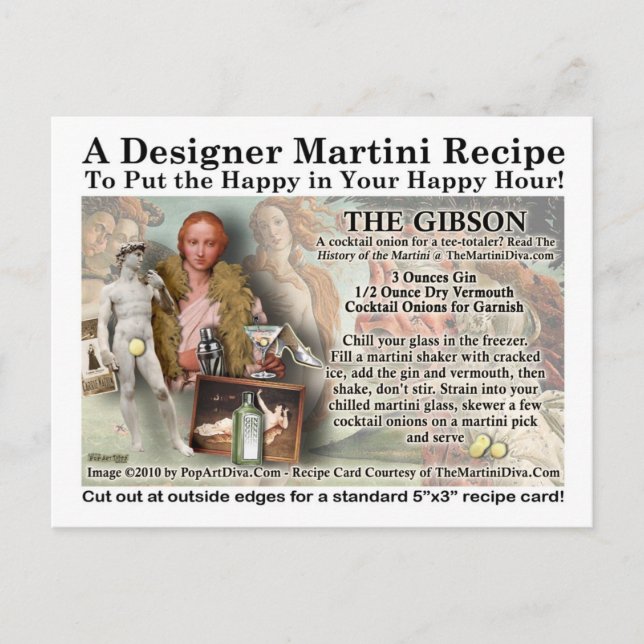 La postal de la receta de Gibson Martini (Anverso)