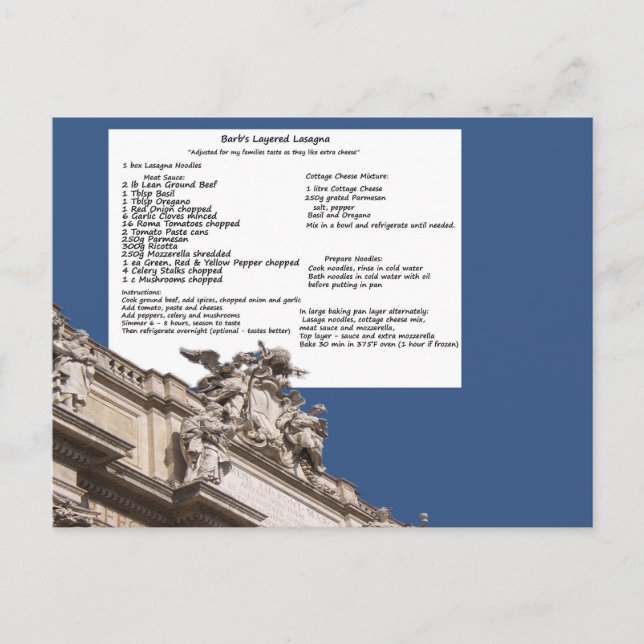 La postal de Roma de Lasagna de Barb (Anverso)