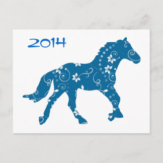 La postal del año azul y blanco del caballo