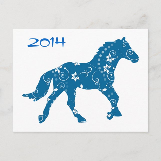 La postal del año azul y blanco del caballo (Anverso)