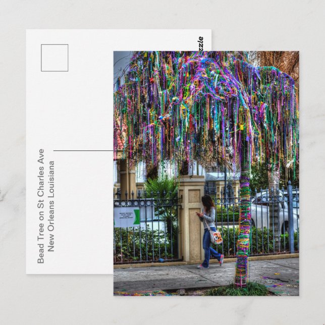 La postal del árbol de la abalorios de Mardi Gras (Anverso / Reverso)