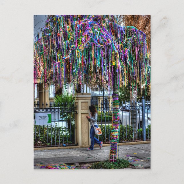 La postal del árbol de la abalorios de Mardi Gras (Anverso)