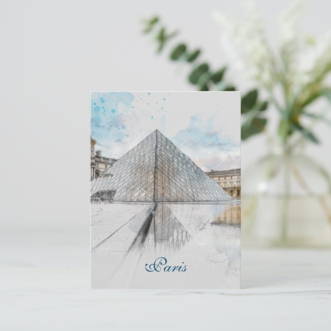 La postal del Louvre París - Viajes retro vintage (Anverso de pie)