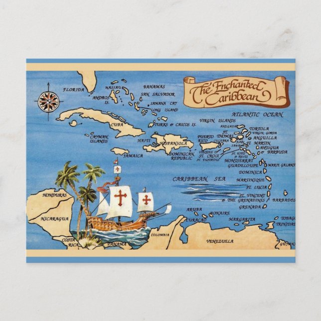 La postal del mapa del Caribe (Anverso)
