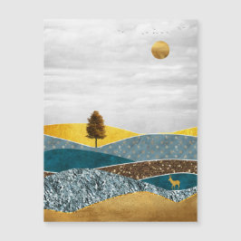 La pradera dorada con árbol y ciervo