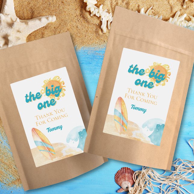 La primera etiqueta de cumpleaños de Big One Water (The Big One Watercolor Beach 1st Birthday Label)