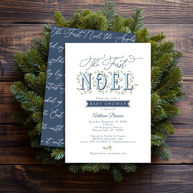 La primera invitación a Baby Shower de los Navidad (Shown on a 5" x 7" card)