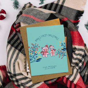 La primera Navidad de bebé, adorable cerdo y oso